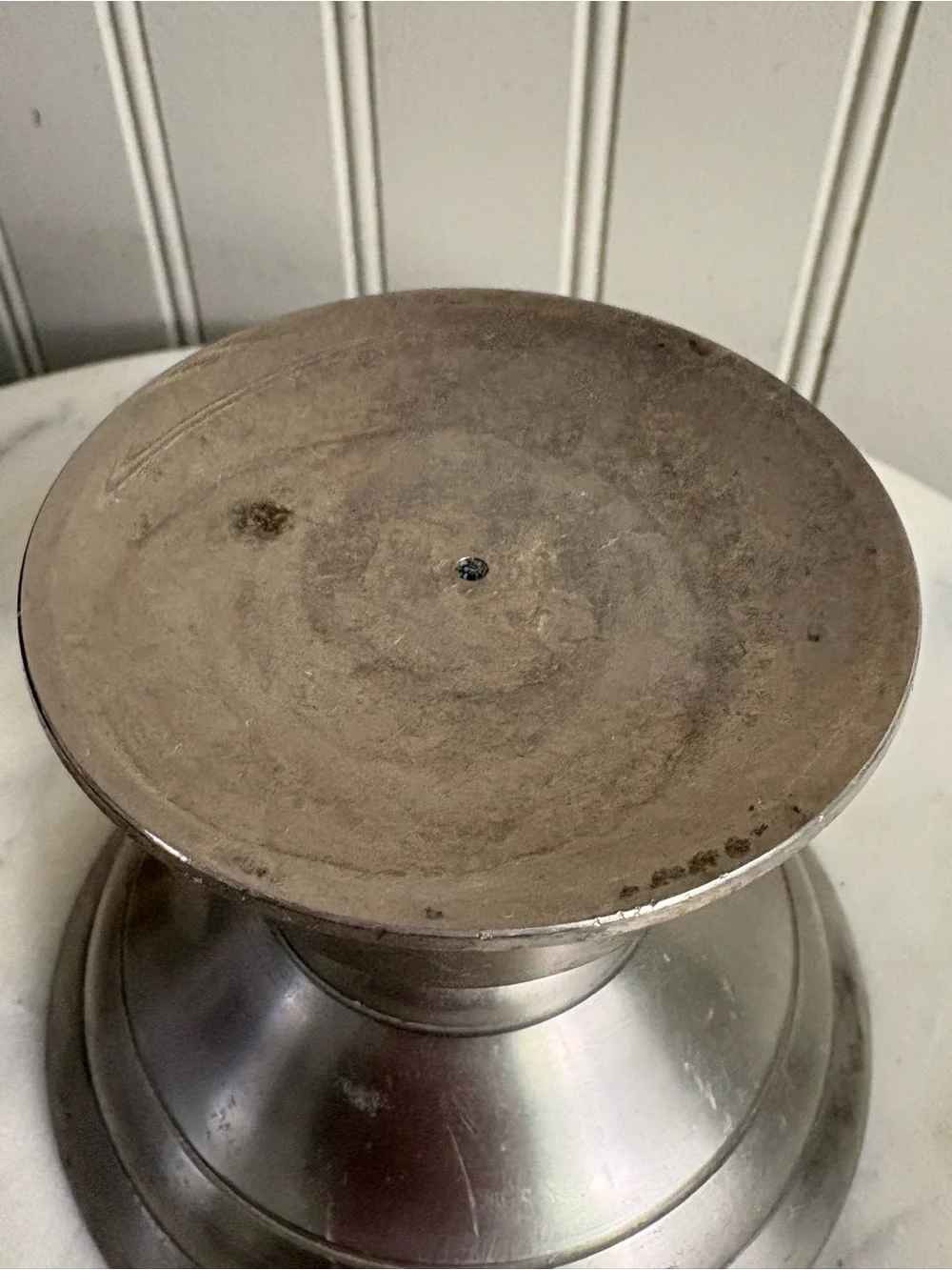 Vintage Pillar Candle Holder Base Brushed Metal Finish 3” Width Farmhouse VTG